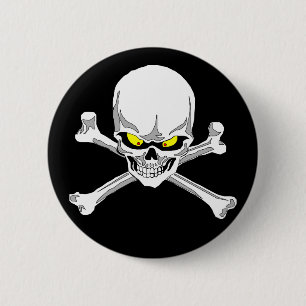 Totenkopf mit gekreuzter Knochenknopf Button