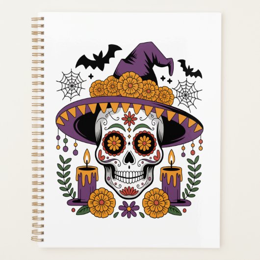 Totenkopf mit Hexenhut Halloween Vektor Planer (Vorderseite)