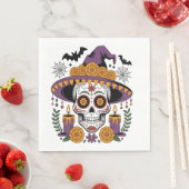 Totenkopf mit Hexenhut Halloween Vektor Serviette (Beispiel)