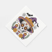 Totenkopf mit Hexenhut Halloween Vektor Serviette (Ecke)