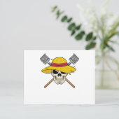Totenkopf mit Hut als Bauer mit Rechen Postkarte (Stehend Vorderseite)