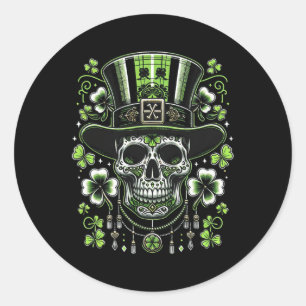 Totenkopf mit Hut St. Patricks irische Männer Frau Runder Aufkleber