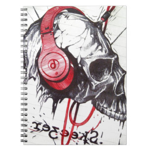 Totenkopf mit Kopfhörer Design Notizblock