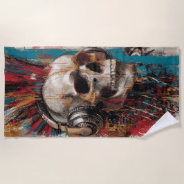 Totenkopf mit Kopfhörern Punk-Graffiti-Kunst-Desig Strandtuch