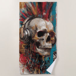 Totenkopf mit Kopfhörern Punk-Graffiti-Kunst-Desig Strandtuch