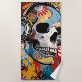 Totenkopf mit Kopfhörern Urban Music Art Strandtuch