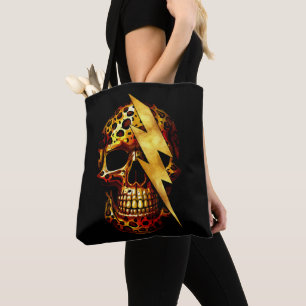 Totenkopf mit Leopardenmuster und Goldfunken Tasche