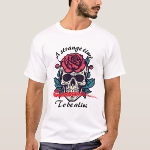 Totenkopf mit Rose – dunkles gotisches florales De T-Shirt