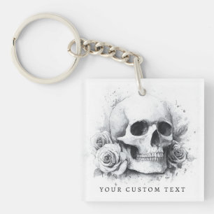 Totenkopf mit Rosen Aquarellmalerei Schlüsselanhänger