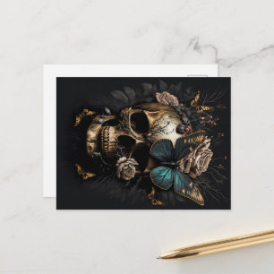 Totenkopf mit Schmetterling gold schwarz Motiv Postkarte