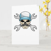 Totenkopf mit Schnurrbart & Schraubenschlüssel Karte (Gelbe Blume)