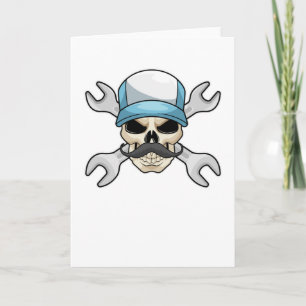 Totenkopf mit Schnurrbart & Schraubenschlüssel Karte