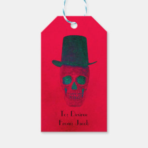 Totenkopf mit Zylinder Rot Grün Halloween Weihnach Geschenkanhänger