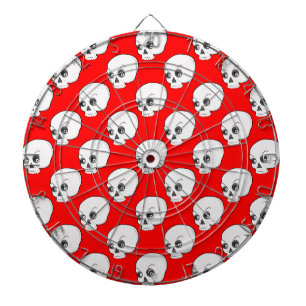 Totenkopf-Muster auf rotem Hintergrund Dartscheibe