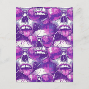 Totenkopf-Musterdesign mit violetter Sonnenbrille Postkarte