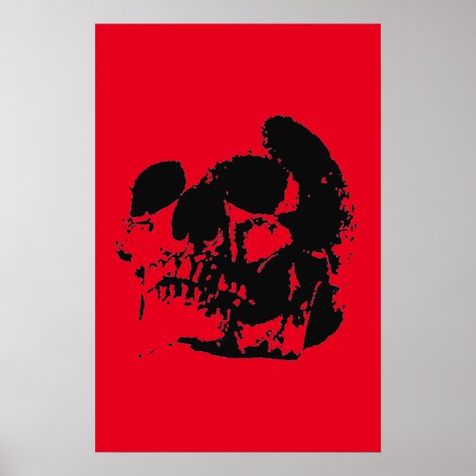 Totenkopf Poster Druck - Schwarz & Rot Pop Art (Vorne)