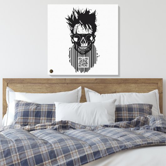 Totenkopf QR G-Skulls Strichcode mit Bart 10 Leinwanddruck (Insitu (Schlafzimmer))
