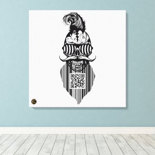 Totenkopf QR G-Skulls Strichcode mit Bart 2 Leinwanddruck (Insitu (Holzboden))