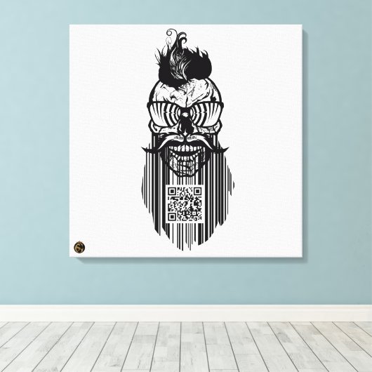 Totenkopf QR G-Skulls Strichcode mit Bart 3 Leinwanddruck (Insitu (Holzboden))