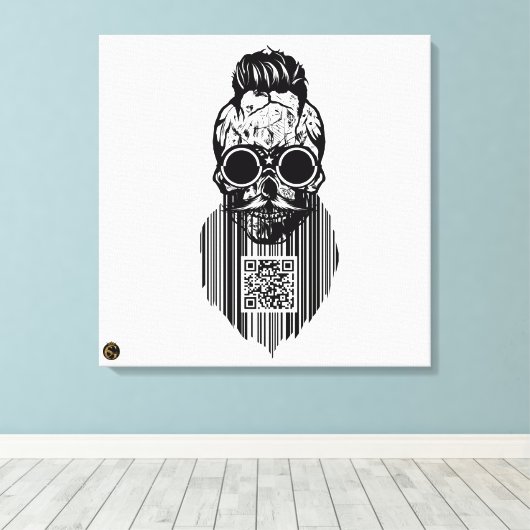 Totenkopf QR G-Skulls Strichcode mit Bart 4 Leinwanddruck (Insitu (Holzboden))