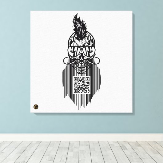 Totenkopf QR G-Skulls Strichcode mit Bart 5 Leinwanddruck (Insitu (Holzboden))