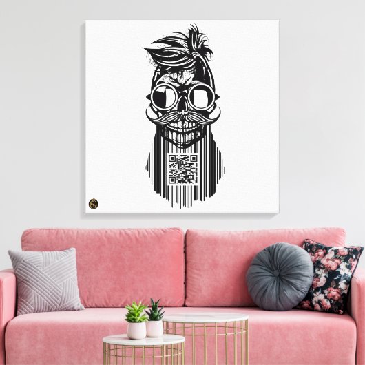 Totenkopf QR G-Skulls Strichcode mit Bart 6 Leinwanddruck (Insitu (Wohnzimmer))