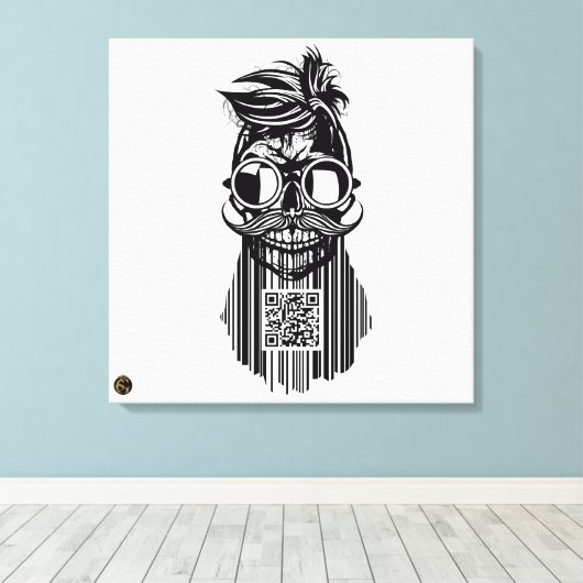Totenkopf QR G-Skulls Strichcode mit Bart 6 Leinwanddruck (Insitu (Holzboden))