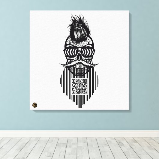 Totenkopf QR G-Skulls Strichcode mit Bart 7 Leinwanddruck (Insitu (Holzboden))