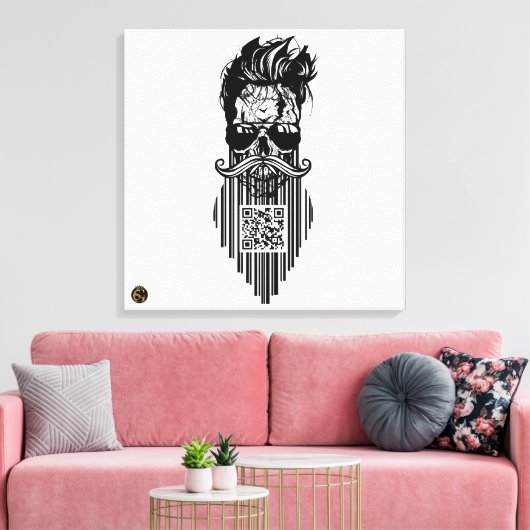 Totenkopf QR G-Skulls Strichcode mit Bart 8 Leinwanddruck (Insitu (Wohnzimmer))