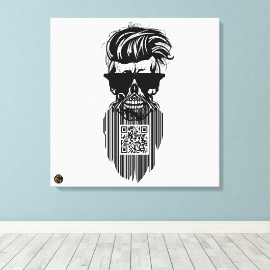 Totenkopf QR G-Skulls Strichcode mit Bart 9 Leinwanddruck (Insitu (Holzboden))