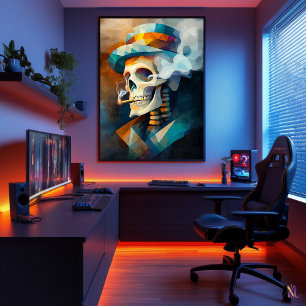 Totenkopf raucht eine Zigarette - Kubistischer Min Poster