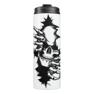 Totenkopf reißt durch Wand mit Skeletthänden Thermosbecher