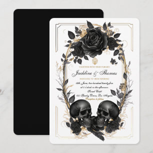 Totenkopf Rosen Schwarz Weiß Gold Gotische Hochzei Einladung