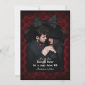 Totenkopf Rot Damast Schwarz Schleife Goth Hochzei Save The Date (Vorderseite)