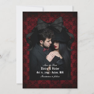 Totenkopf Rot Damast Schwarz Schleife Goth Hochzei Save The Date