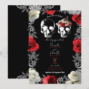 Totenkopf Rote Rosen Gothic Verlobungsfeier Einladung
