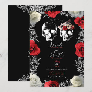 Totenkopf Rote Weiße Rosen Gothic Hochzeit Einladung