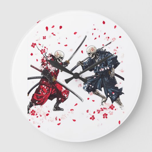 Totenkopf Samurai Duell Große Wanduhr (Vorderseite)