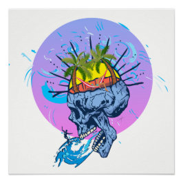 Totenkopf Schädel mit Mädchen in einer Hängematte Poster