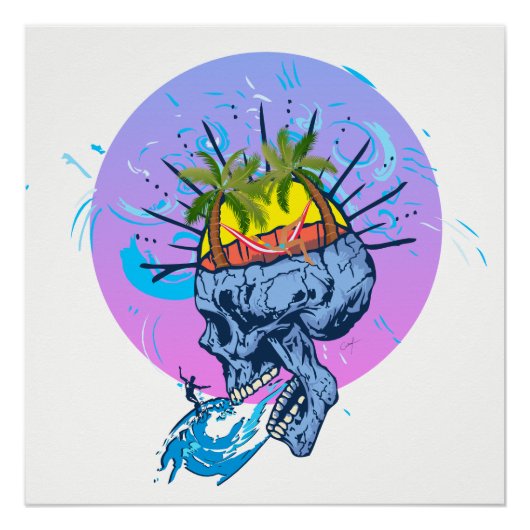 Totenkopf Schädel mit Mädchen in einer Hängematte Poster (Vorderseite)