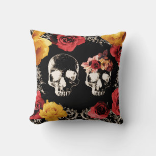 Totenkopf-Schädel Rot Gelb Herbst Floral Wurf Kiss Kissen