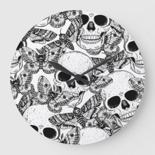 Totenkopf, Schmetterlinge: handgezeichnetes Vintag Große Wanduhr