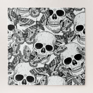 Totenkopf, Schmetterlinge: handgezeichnetes Vintag Puzzle