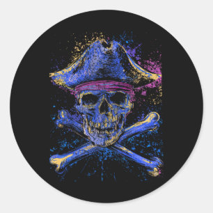 Totenkopf Skelett Jolly Roger Flagge Halloween Runder Aufkleber