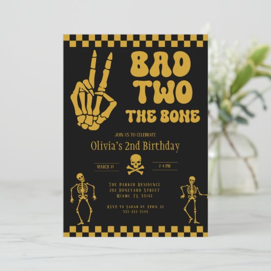 Totenkopf Skelett Schlecht bis auf die Knochen 2. Einladung (Stehend Vorderseite)