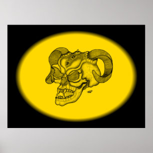 Totenkopf Teufelskopf Schwarz-Gelb-Design Poster
