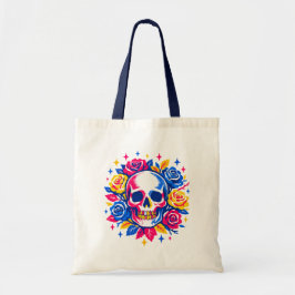 Totenkopf und Blumen Tragetasche
