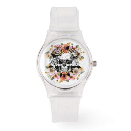 Totenkopf- und Blumenuhr Armbanduhr
