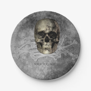 Totenkopf und ein Haufen Knochen Halloween-Gotik-P Pappteller