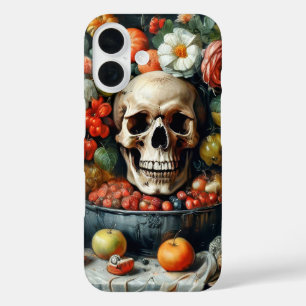 Totenkopf und Früchte in Vanitas-Manier auf dem Co iPhone 16 Hülle